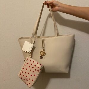 Anne Klein Cream and Red Tote Bag with Gold Hardware